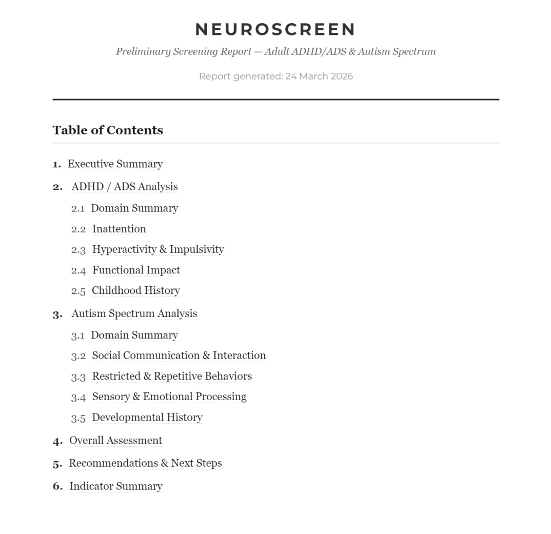 Report table of contents